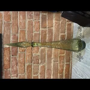 Vintage Green Floral Butterfly Pattern Glass Genie Bottle - Made Italy